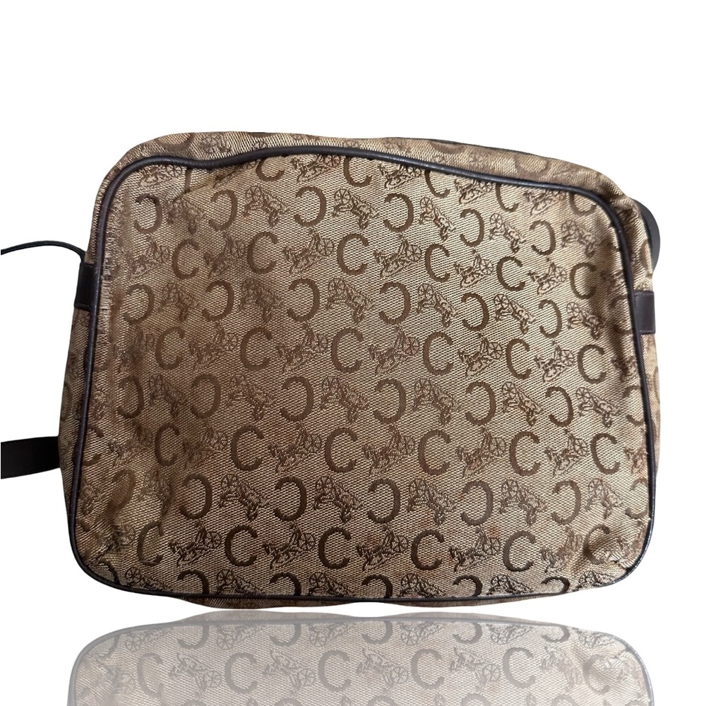Celine C Sulky Vintage shoulder bag in beige canvas with brown leather trim. - Picture 8 of 12